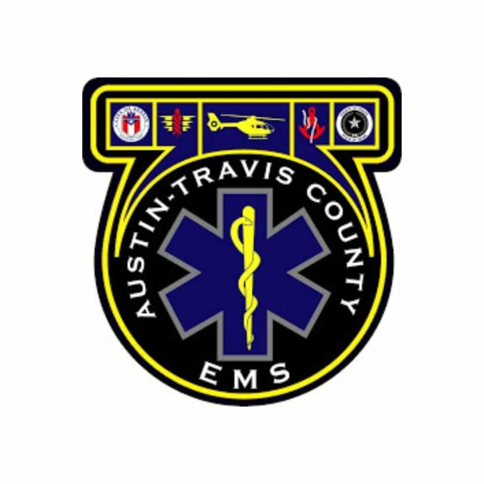 Austin Travis county EMS patch black, blue, yellow, grey, red